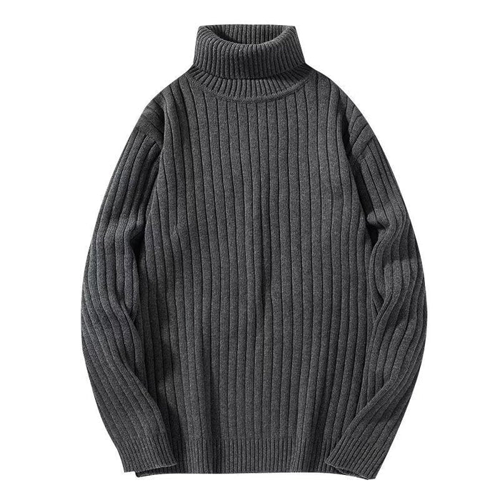 Warm Men Turtleneck Sweater - Ribbed Knit, For Winter