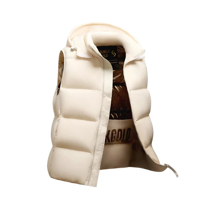 Warm Men's Down Vest - Boxy Quilted, Cotton Blend, Autumn
