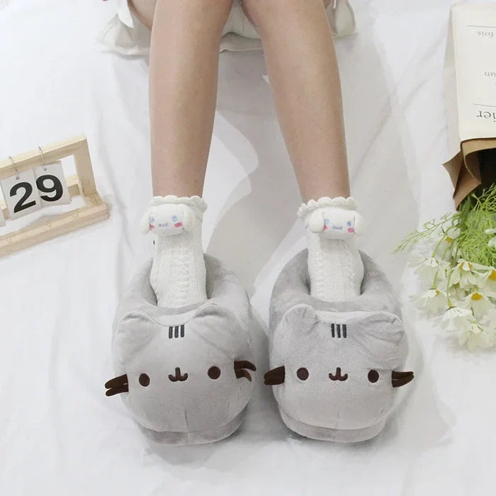 Warm women's cat-face slippers – full-coverage cat-face design, plush, indoor home use