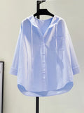 Variant image for White Women's Blouse in Soft Cotton with Hood, Casual Relaxed Fit for Everyday Comfort and Style-1