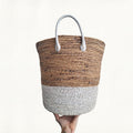 Woven Basket With White Leather Handle Medium