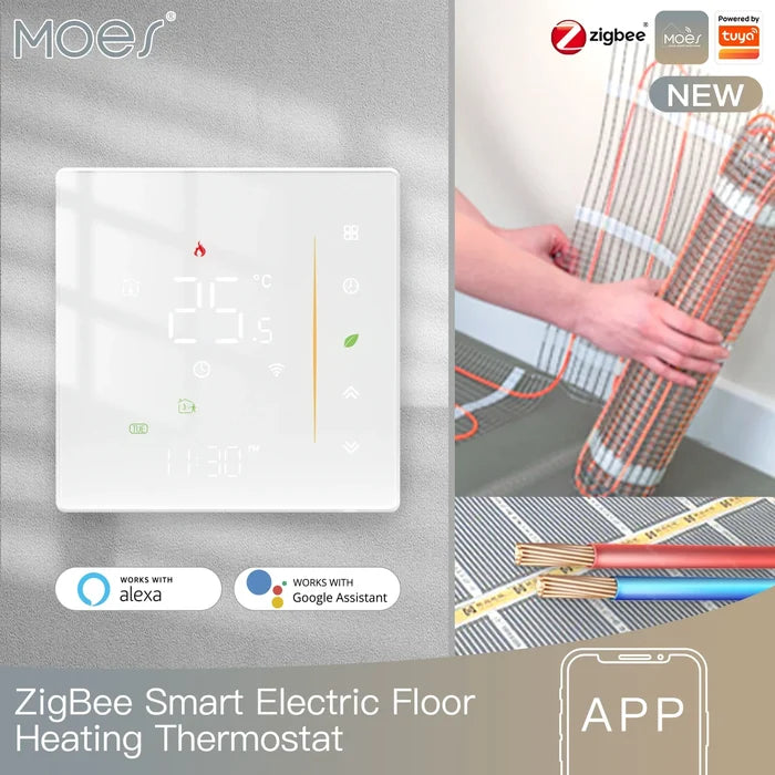 ZigBee Thermostat Wall Mounted Glass Panel Hub Compatible Fall 2025 Energy Saving